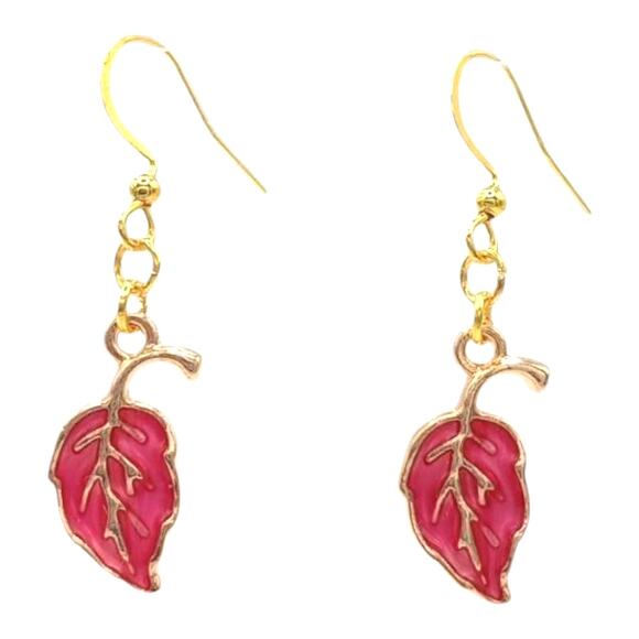 Pink Fall Leaf Earrings Autumn Jewelry Cozy Vibes - Picture 1 of 3